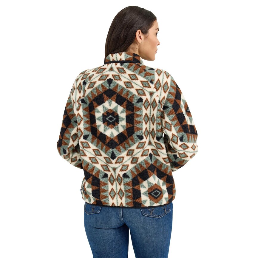 Retro Western Vintage Sherpa Snap Pullover - Aztec Green
