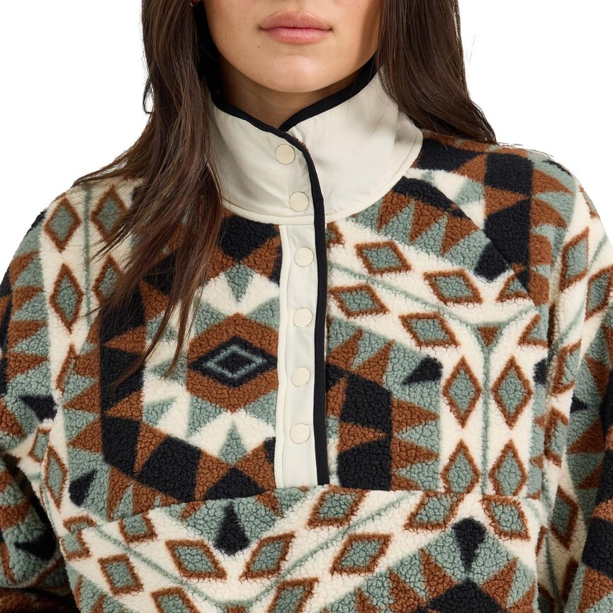 Retro Western Vintage Sherpa Snap Pullover - Aztec Green