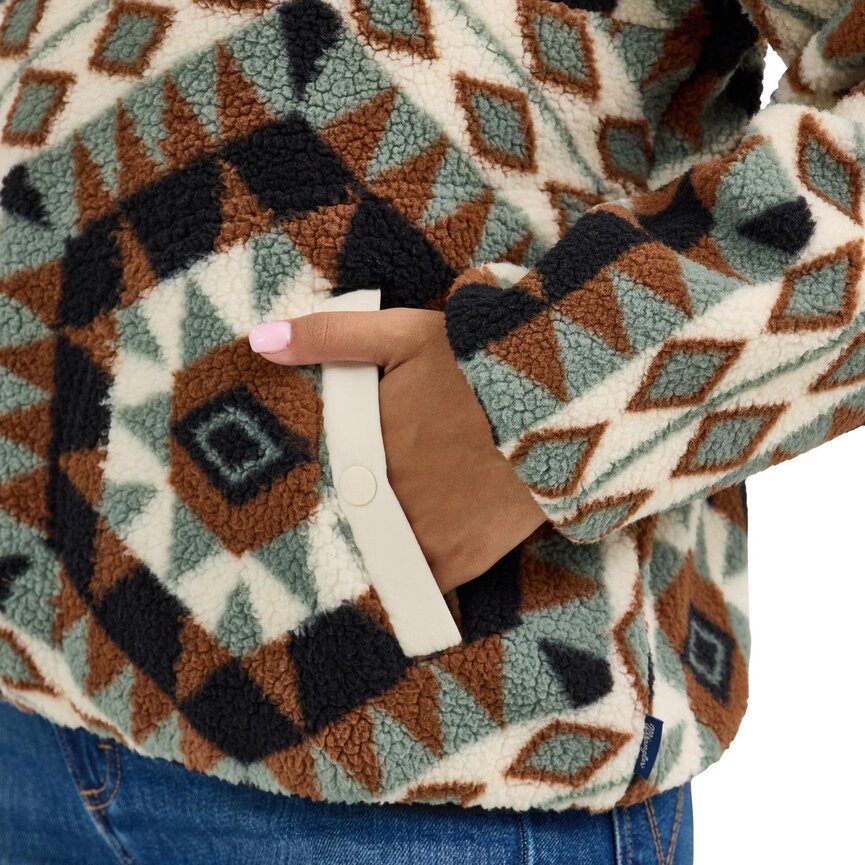 Retro Western Vintage Sherpa Snap Pullover - Aztec Green