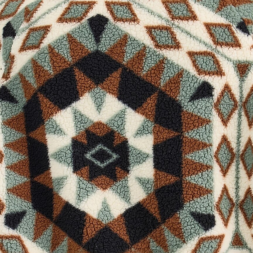 Retro Western Vintage Sherpa Snap Pullover - Aztec Green