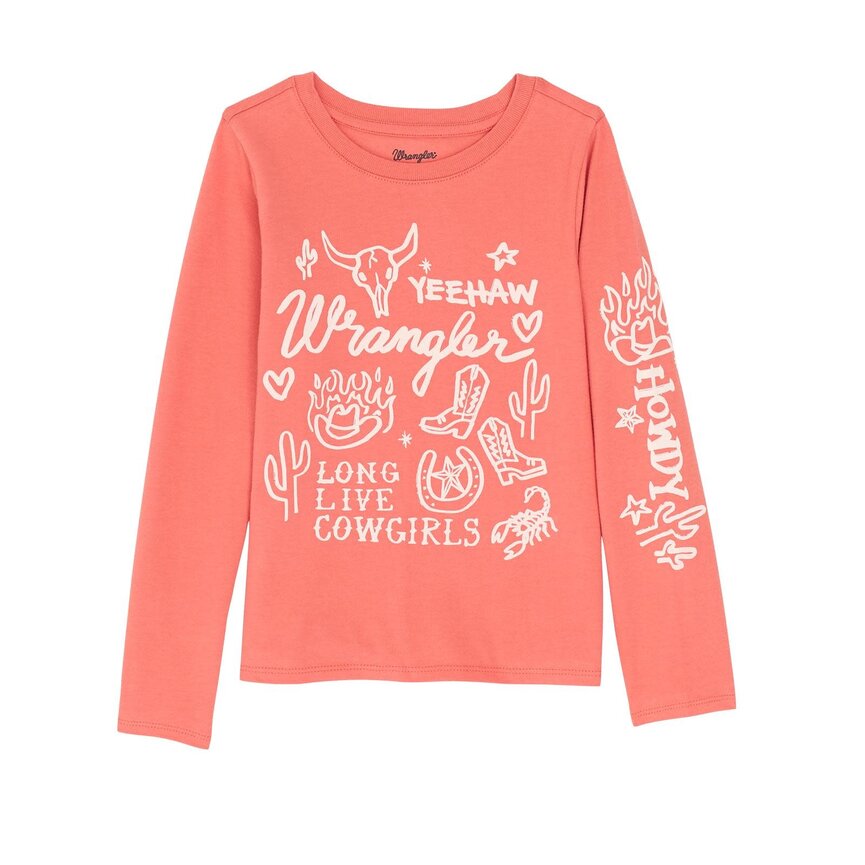 Girls Long Sleeve Graphic T-Shirt - Coral