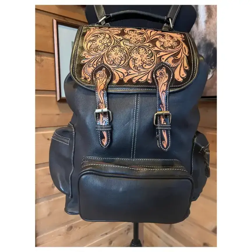 Western Tooled Leather Backpack - Large