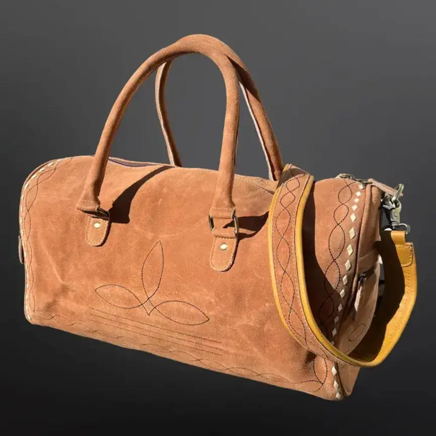 Buckskin Suede Boot Stitch Leather Duffle Bag