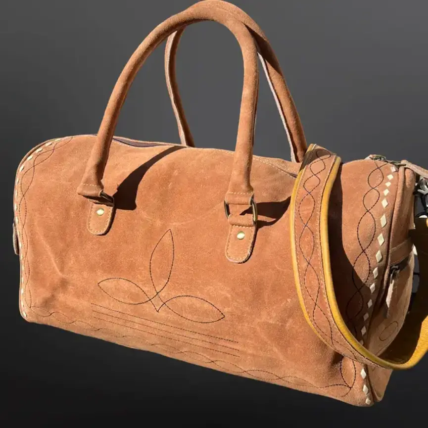 Buckskin Suede Boot Stitch Leather Duffle Bag