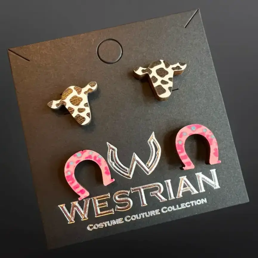 Western Cowgirl Wood Earrings Set of Two Pair (Assorted)