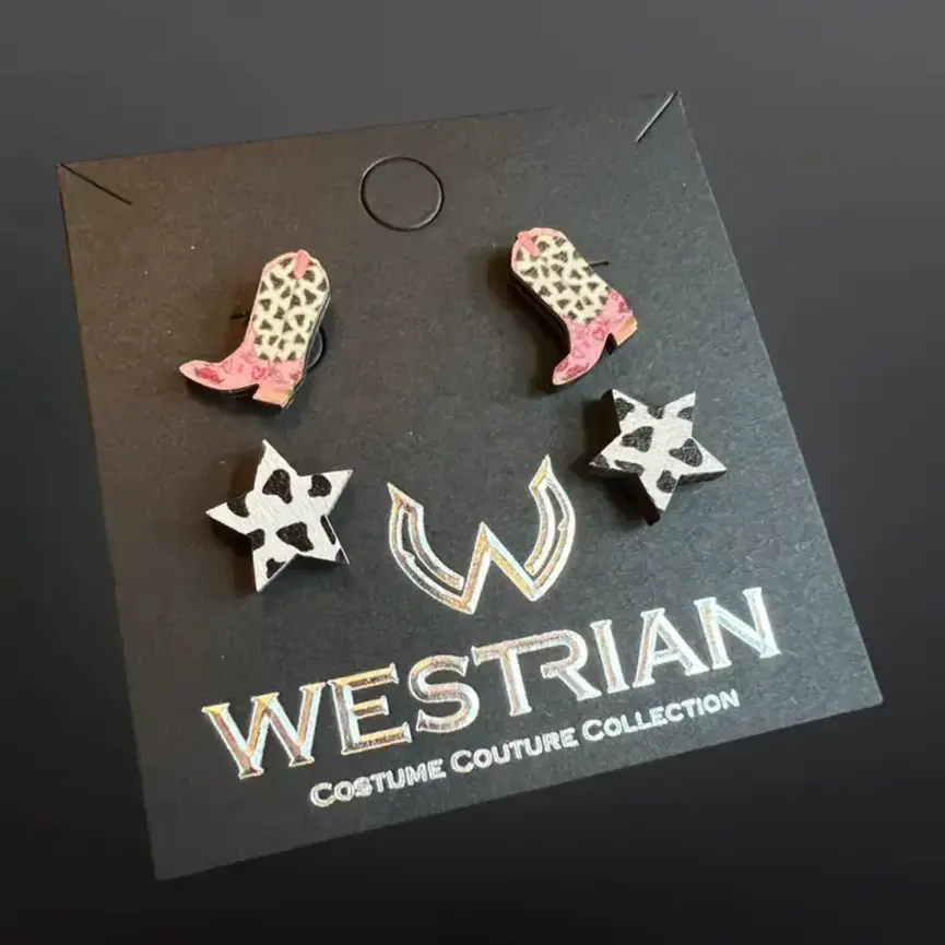 Western Cowgirl Wood Earrings Set of Two Pair (Assorted)