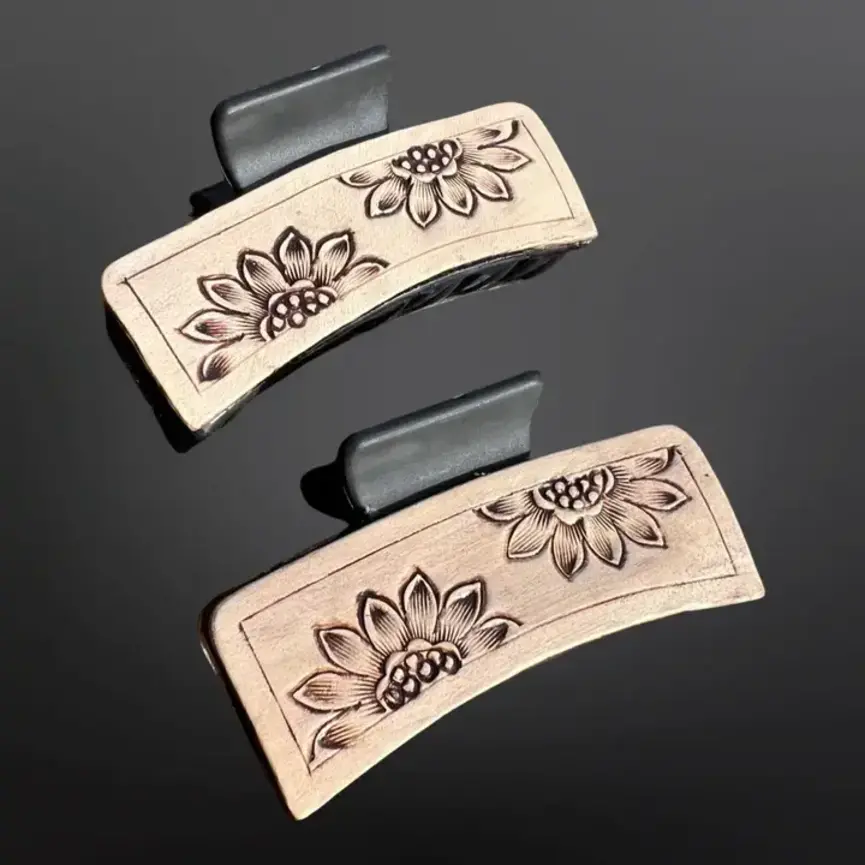 Sunflower Tooled Leather Claw Hair Clip Western  Matte Black