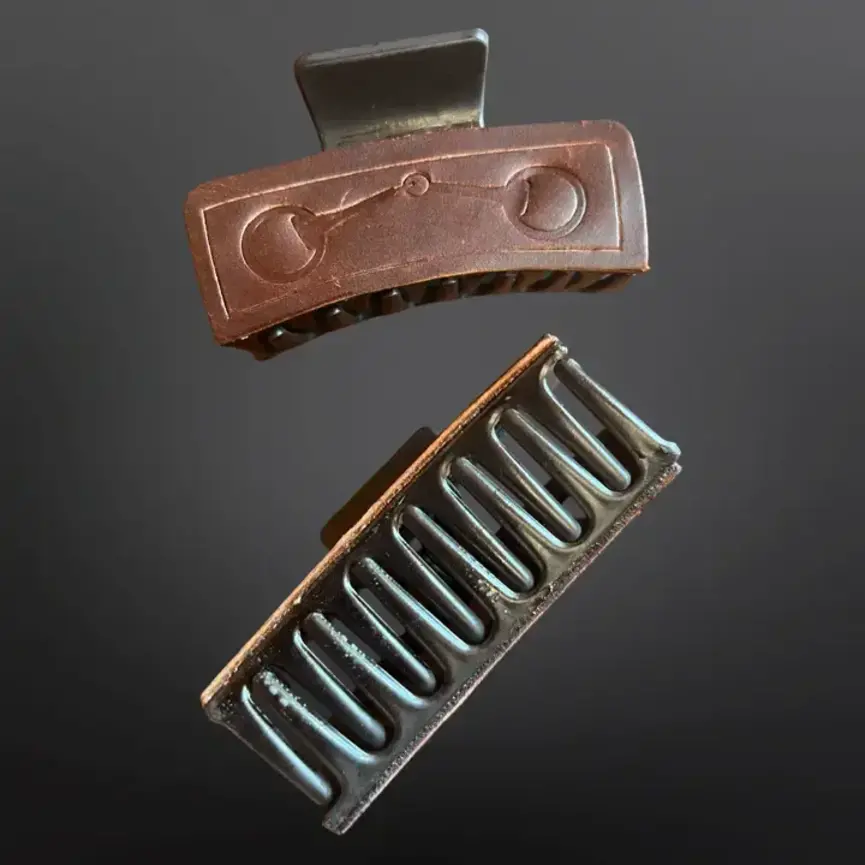 Equestrian Claw Clip Hair Pin with Snaffle Bit in Leather