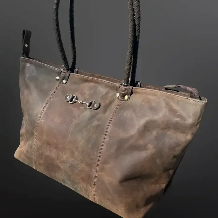Equestrian Snaffle Bit Newmarket Leather Tote Bag Purse