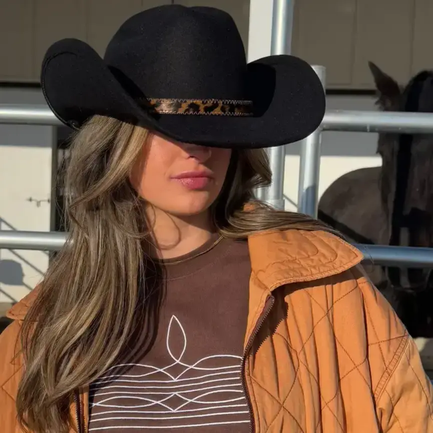 Western Boot-Stitch Embroidered Sweatshirt (Cocoa)