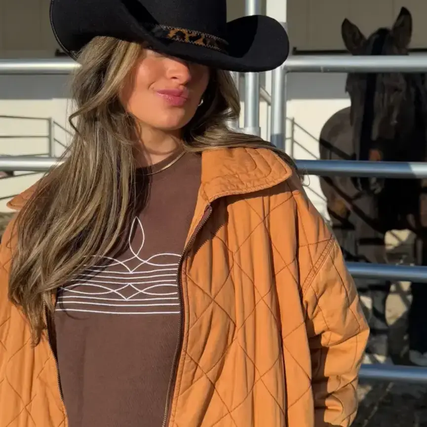 Western Boot-Stitch Embroidered Sweatshirt (Cocoa)