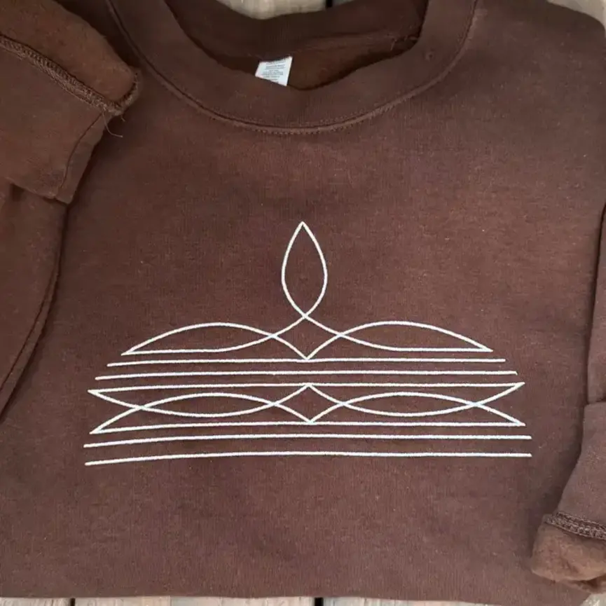 Western Boot-Stitch Embroidered Sweatshirt (Cocoa)