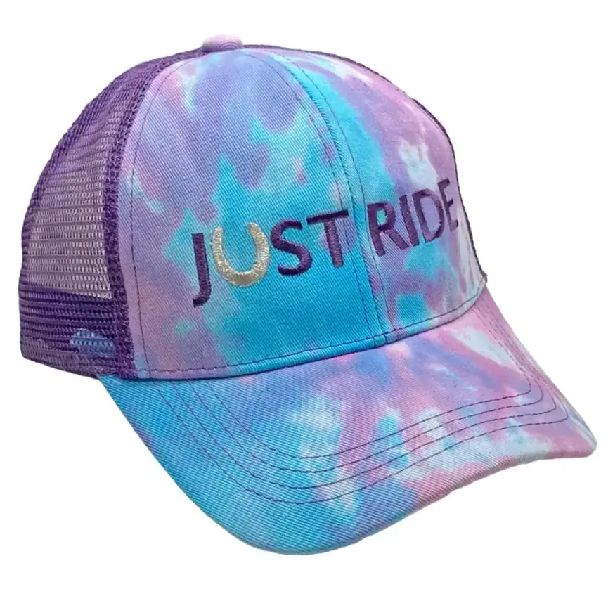 Just Ride Mesh Back Ponytail High Bun Ball Cap Hat Purple