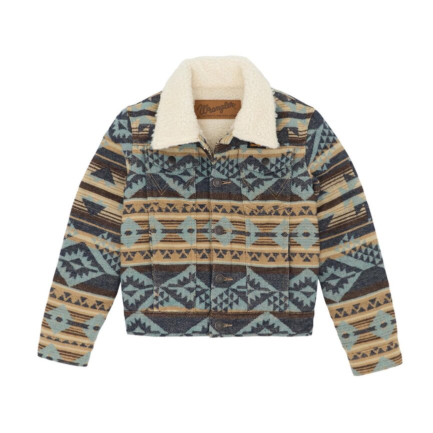 Kid's Jacquard Jacket - Sherpa Lined - Navy Waters