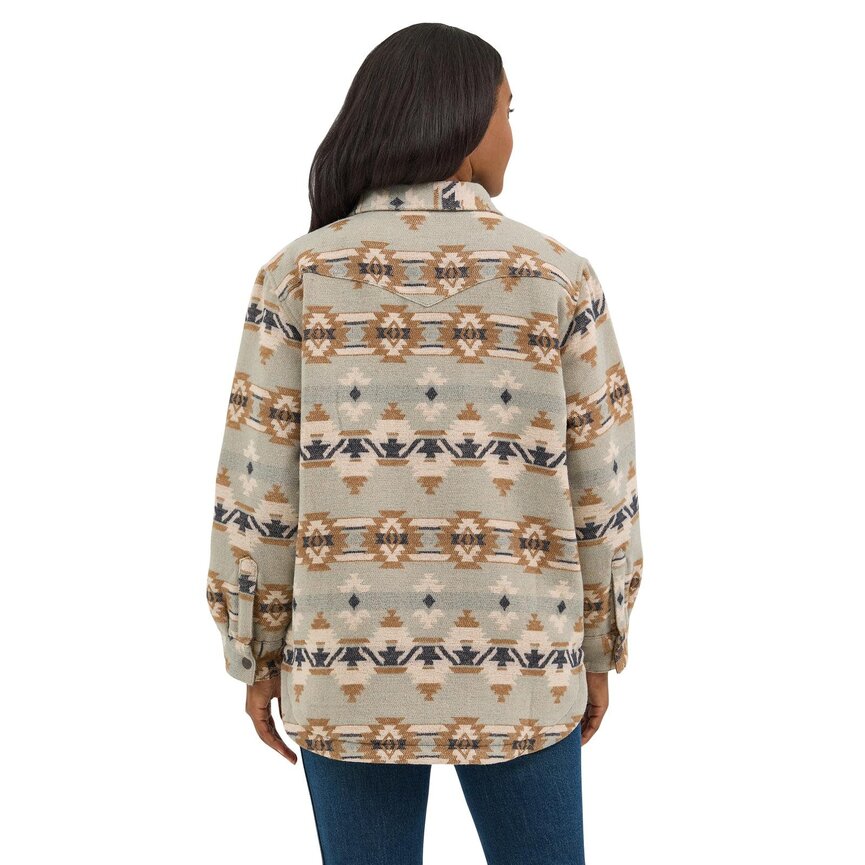 Retro Quilt Lined Jacquard Shacket - Green