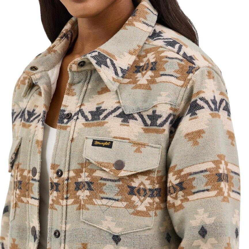 Retro Quilt Lined Jacquard Shacket - Green