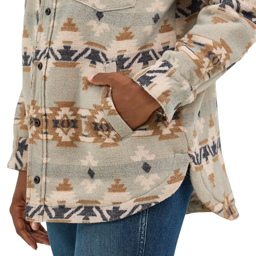 Retro Quilt Lined Jacquard Shacket - Green