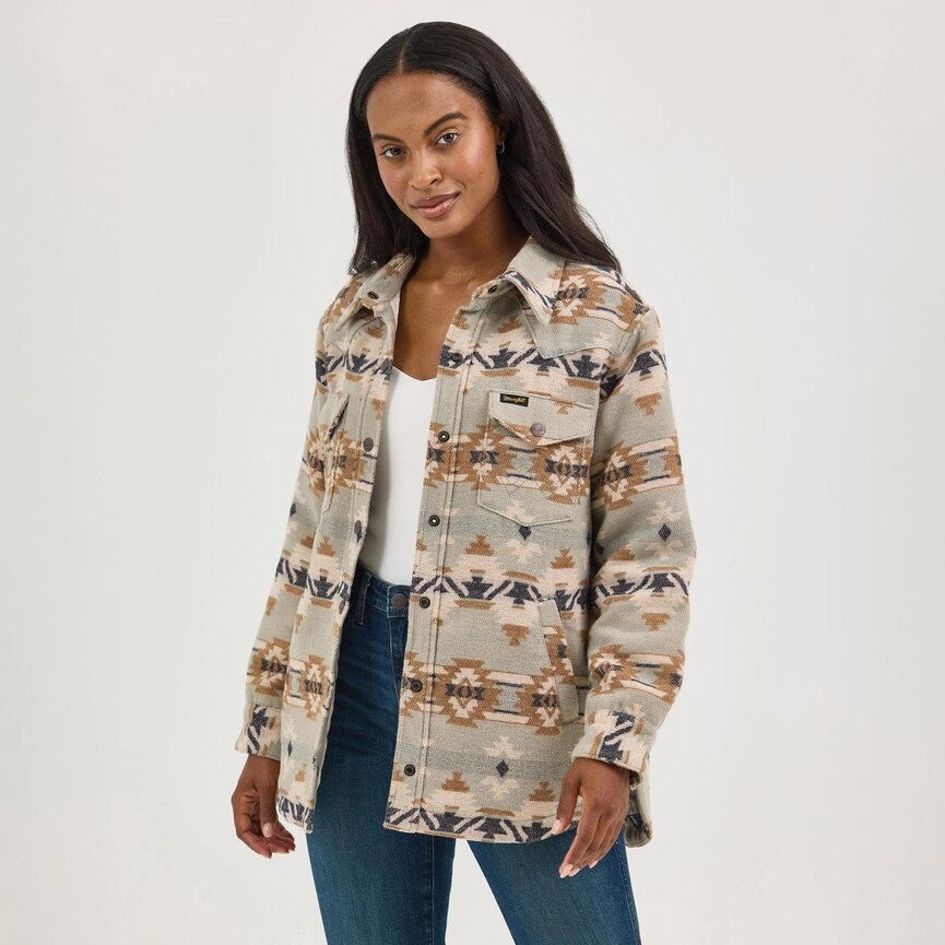 Retro Quilt Lined Jacquard Shacket - Green