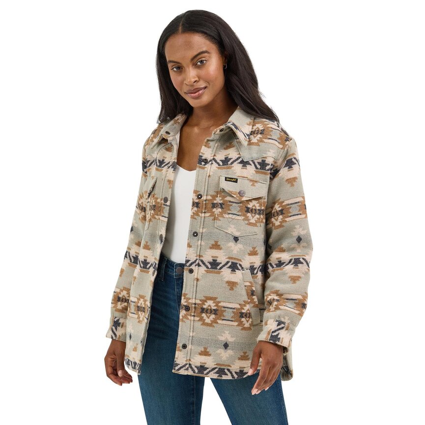 Retro Quilt Lined Jacquard Shacket - Green