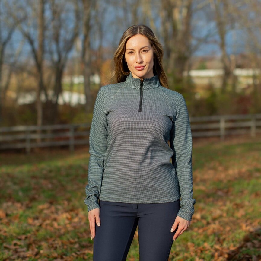 Lara Womens Houndstooth Quarter Zip - Navy/White