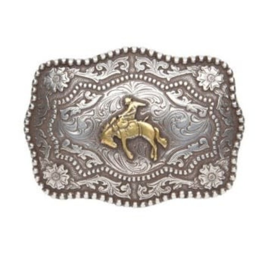 BRONC BUSTER ANTIQUED SILVER and GOLD PLATED BUCKLE