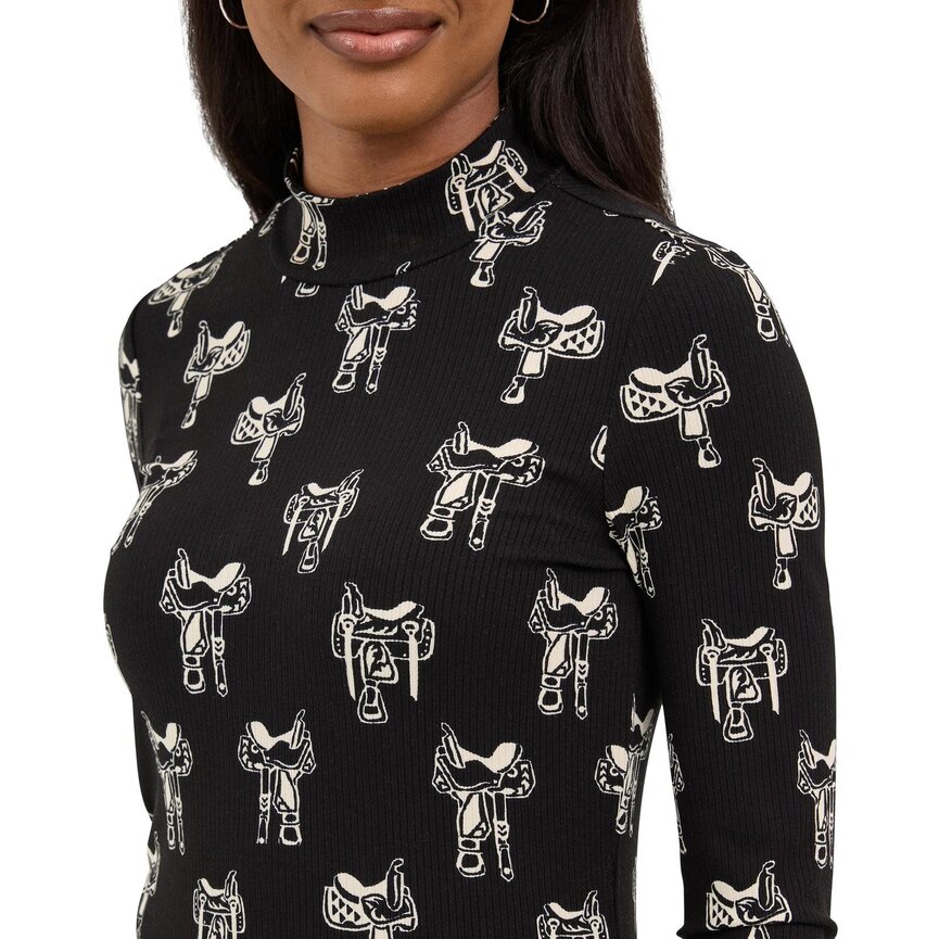 Women's Retro Punchy Mock Neck Knit - Saddle