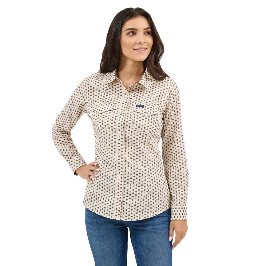 Woman's Retro Western Dress Snap Shirt - Mosaic White