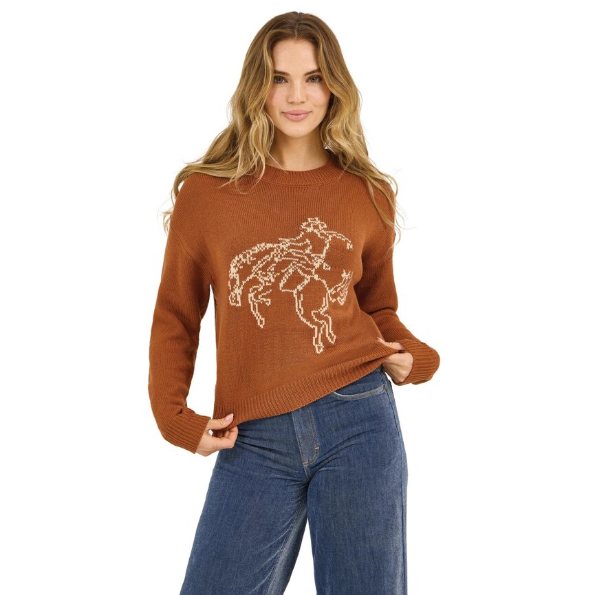 Retro Americana Rider Crew Sweater in Rust