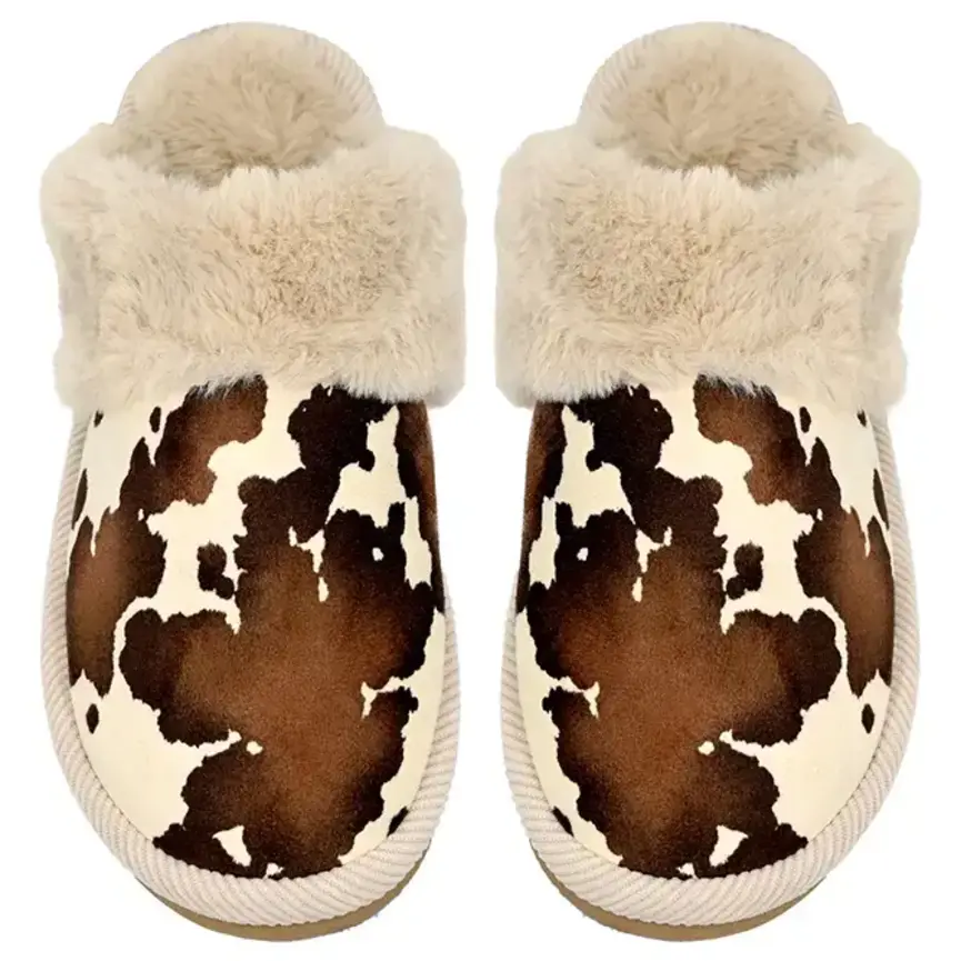 C.C Cow Faux Fur Cuff Winter Slippers