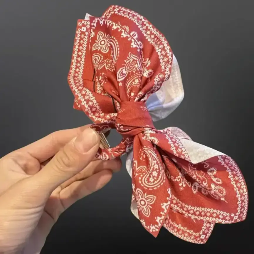 Western Paisley Claw Clip Hair Bow Bandana Print