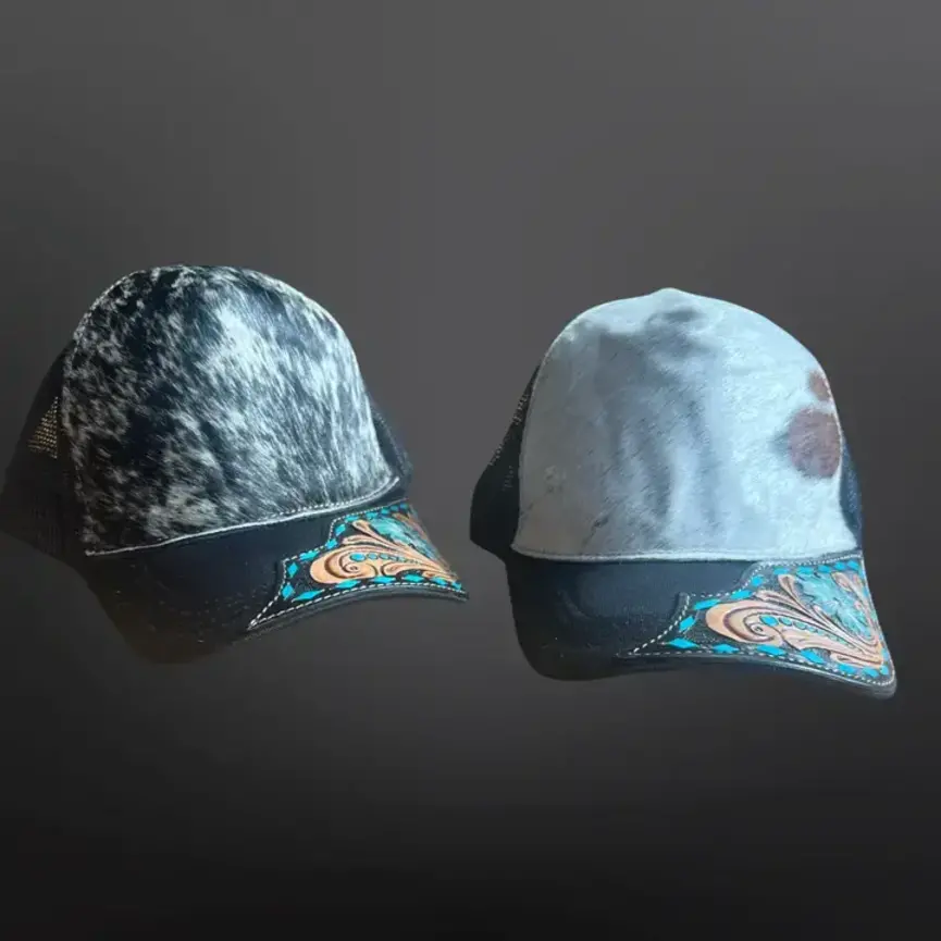 Trucker Hat Cap Genuine Cowhide Tooled Leather