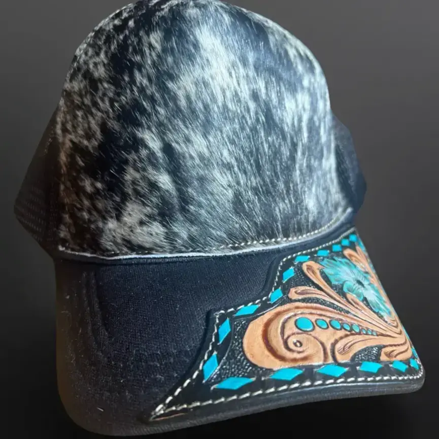 Trucker Hat Cap Genuine Cowhide Tooled Leather