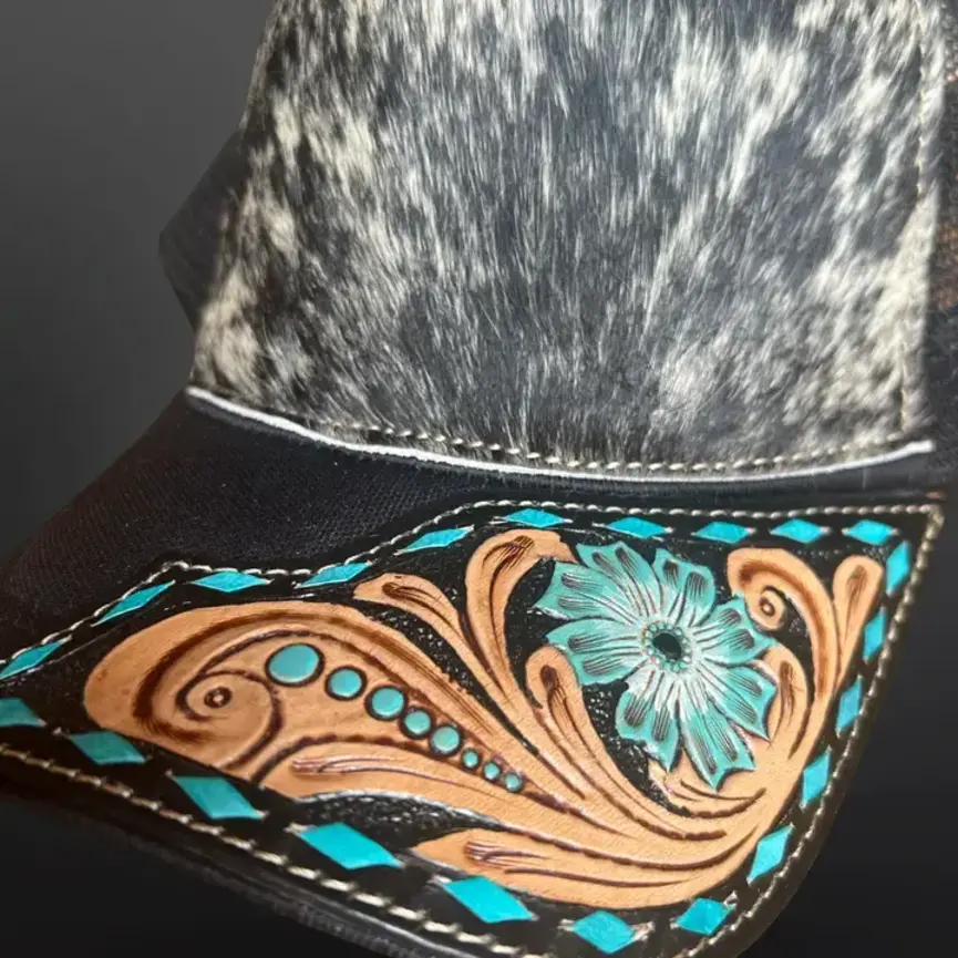 Trucker Hat Cap Genuine Cowhide Tooled Leather