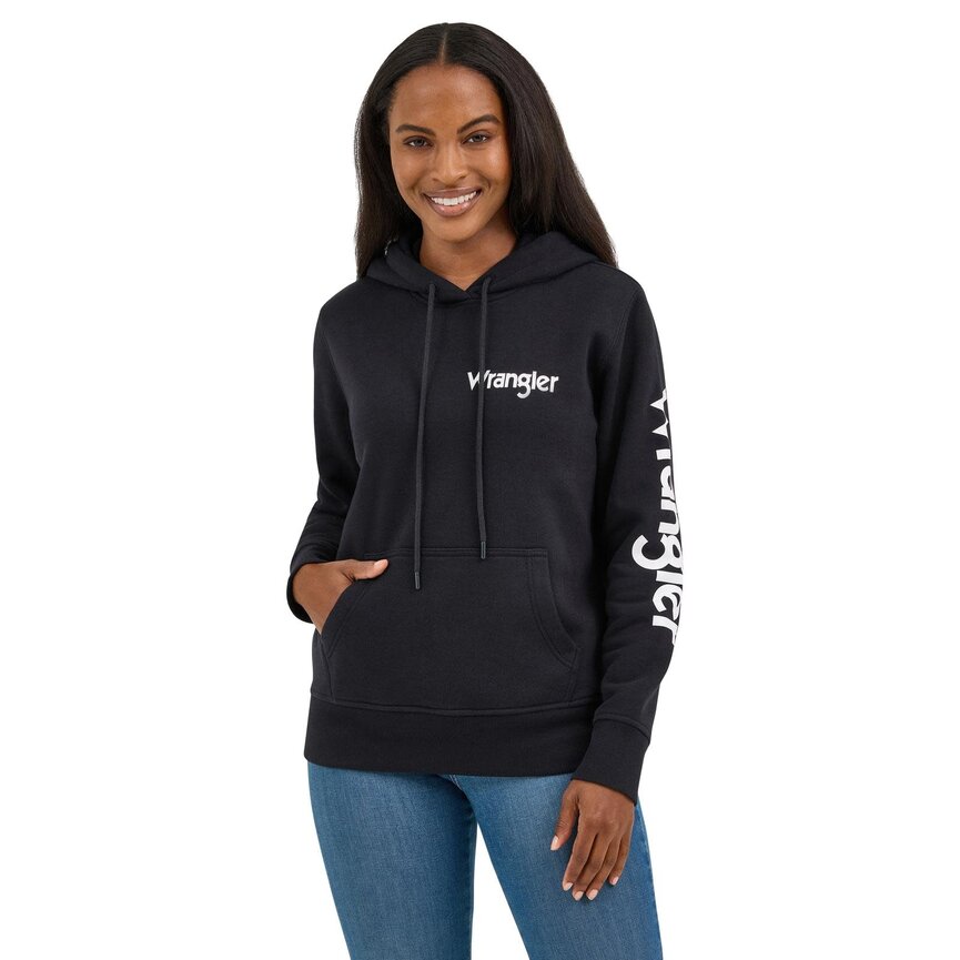 WOMENS  LOGO ARM PULLOVER HOODIE IN BLACK