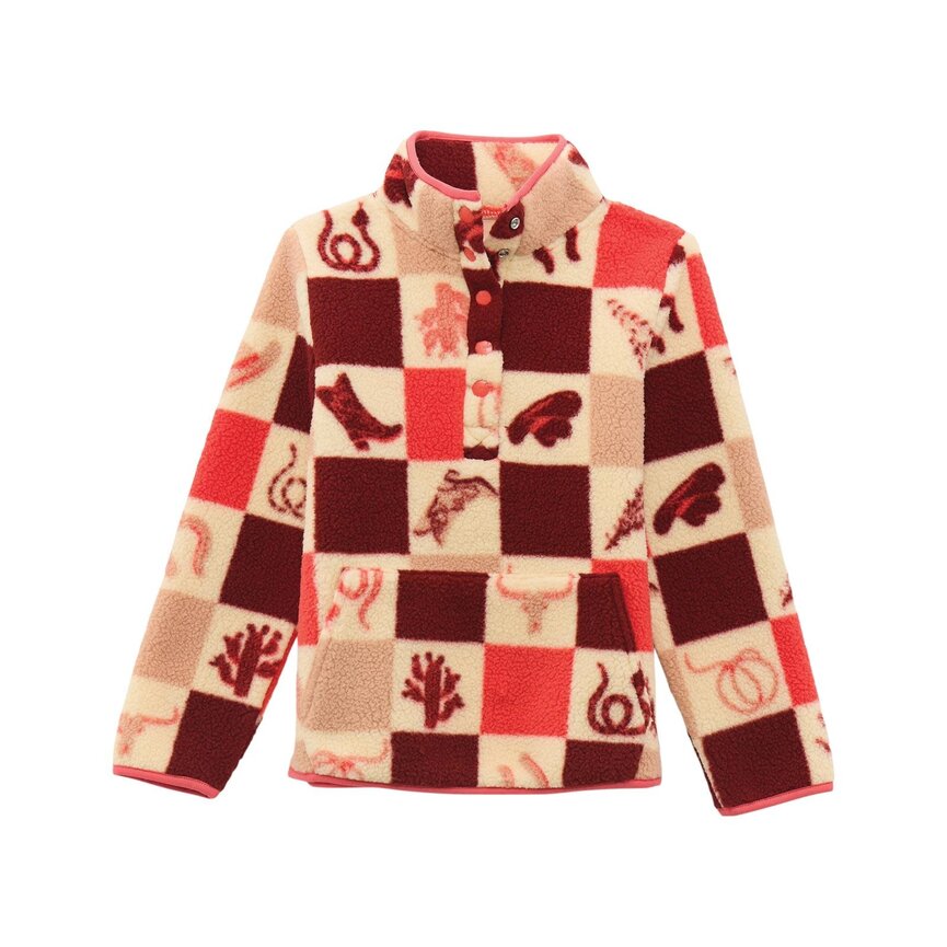 Girls Sherpa Icon Check Pullover - Pink