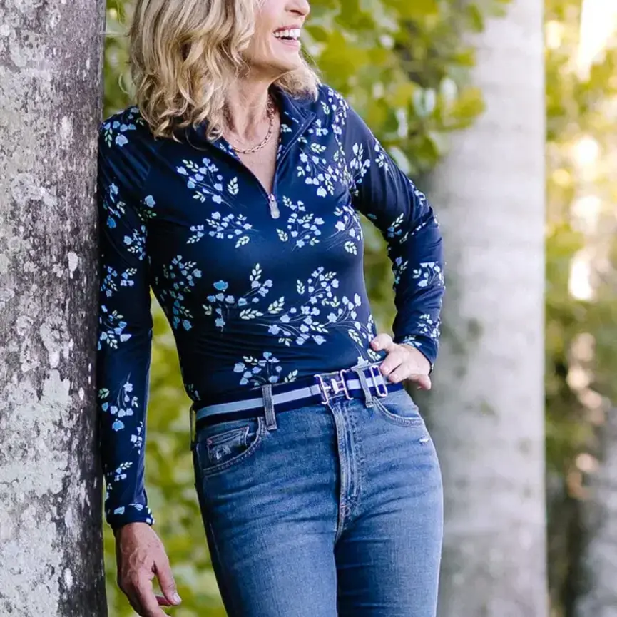 Long Sleeve Navy Rosebud 1/4 Zip