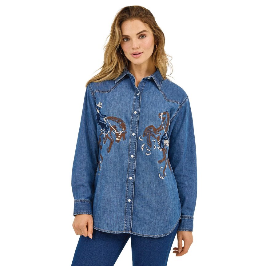 Retro Americana Denim Boyfriend Snap Shirt - Rider