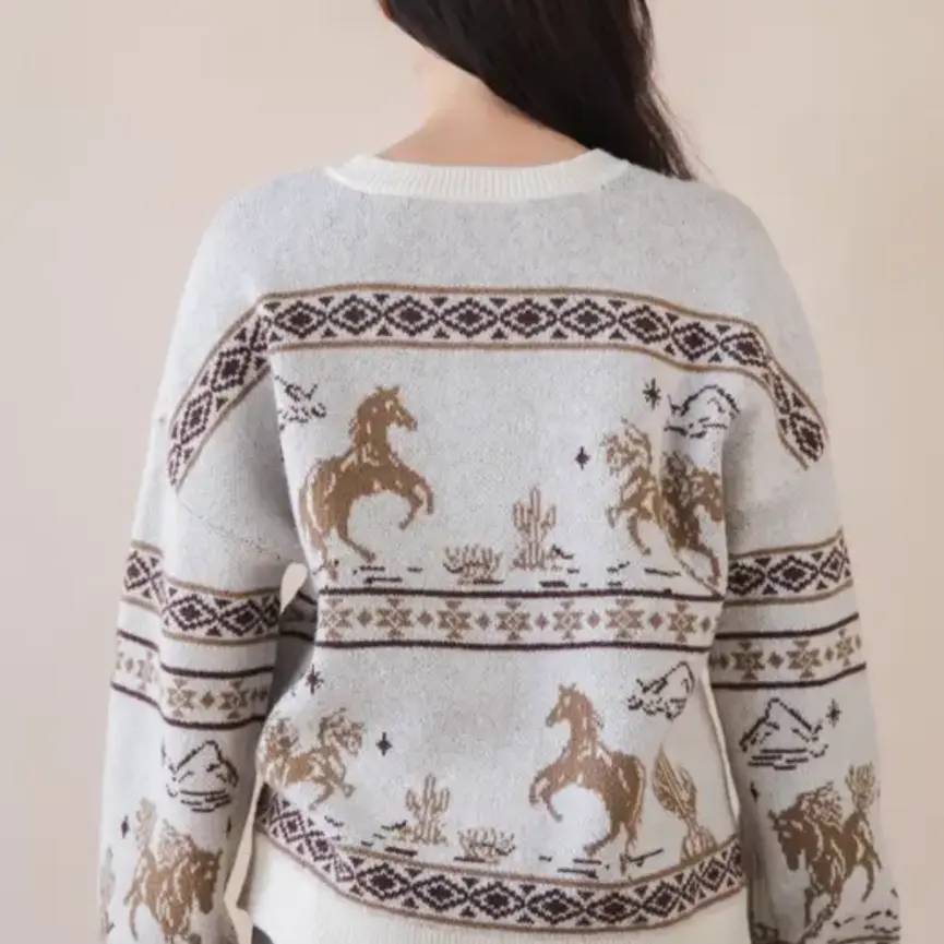 Oversized Western Graphic Knit Sweater Top