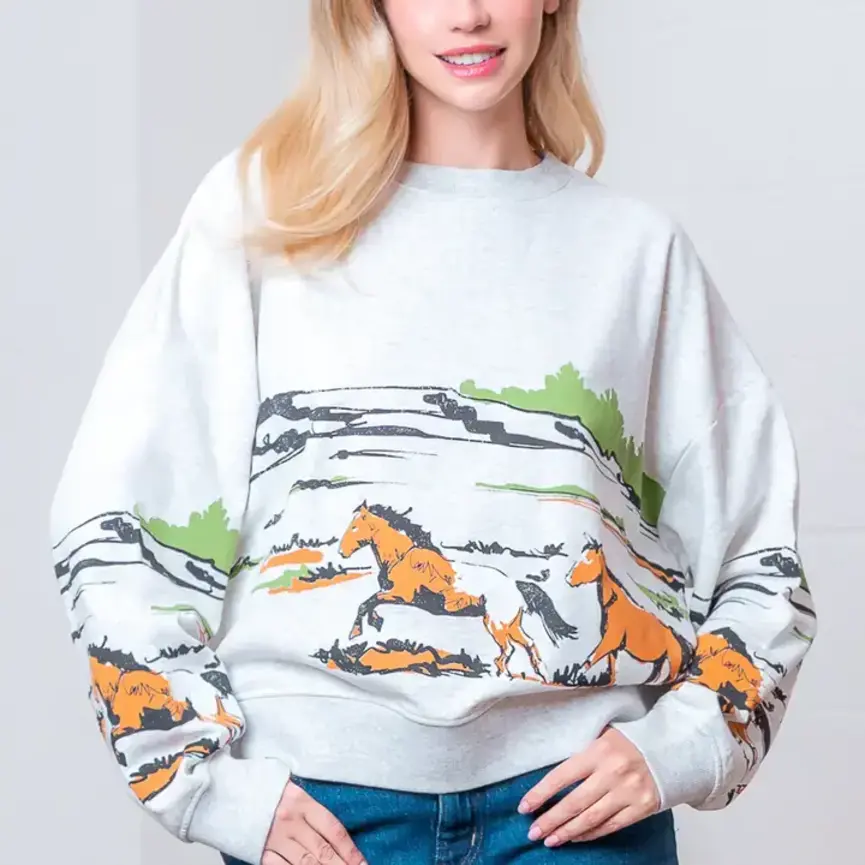 Long Sleeve Horse Print Sweater