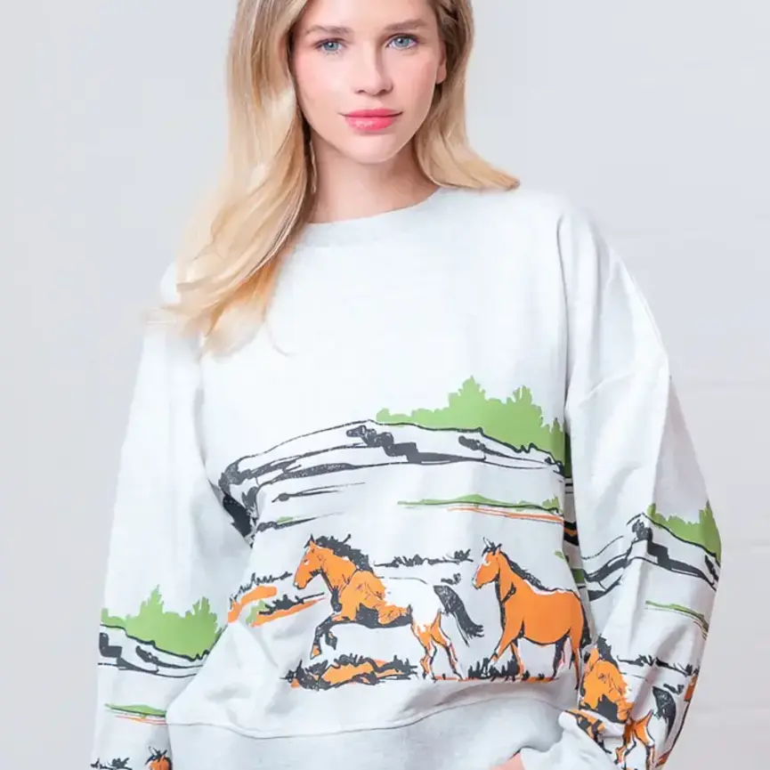 Long Sleeve Horse Print Sweater