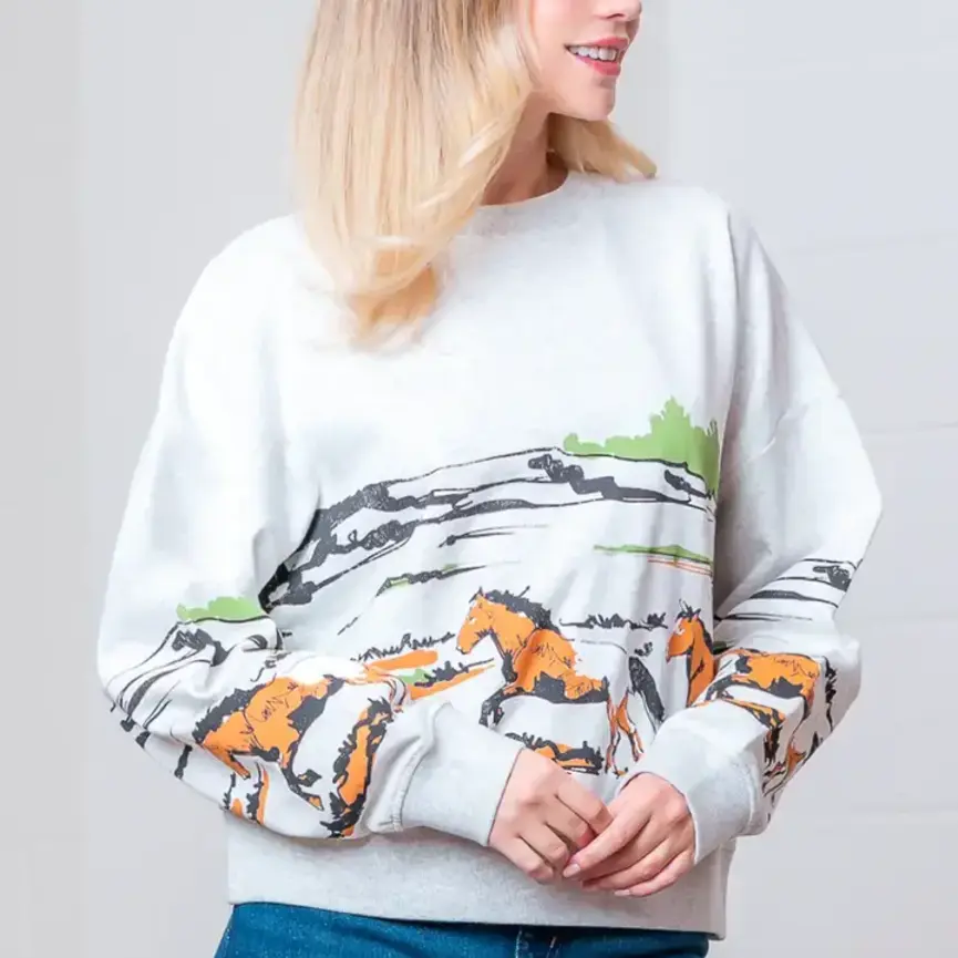 Long Sleeve Horse Print Sweater