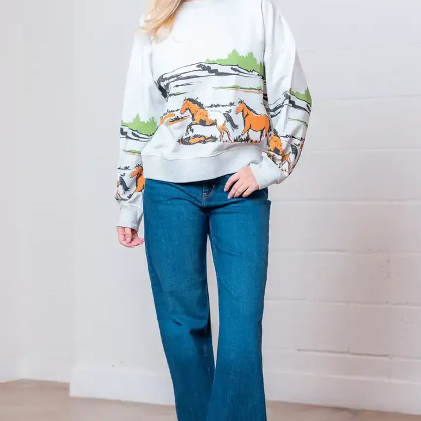 Long Sleeve Horse Print Sweater
