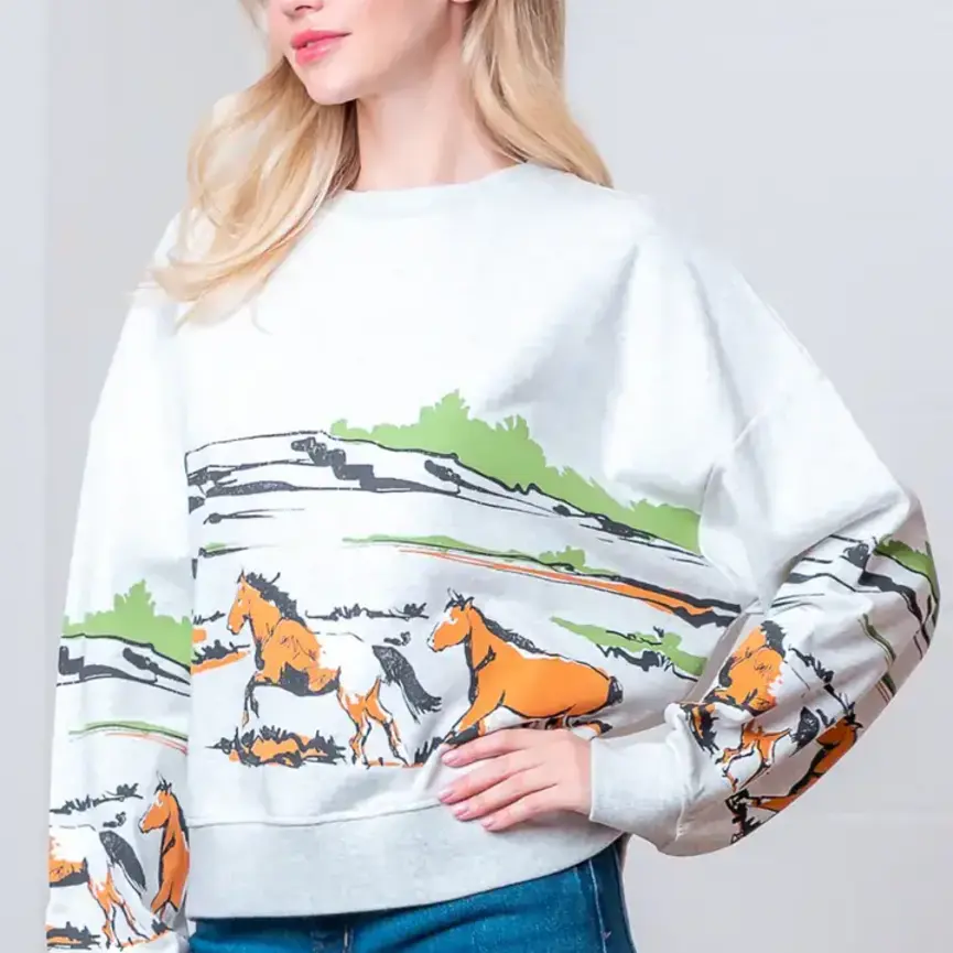 Long Sleeve Horse Print Sweater