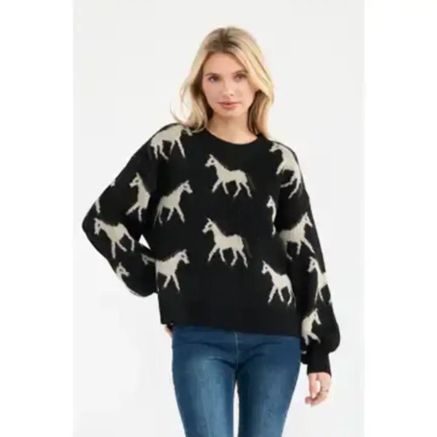 HORSE PATTERN KNIT SWEATER