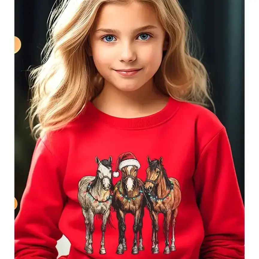 Christmas Horses Kids Graphic Sweatshirt