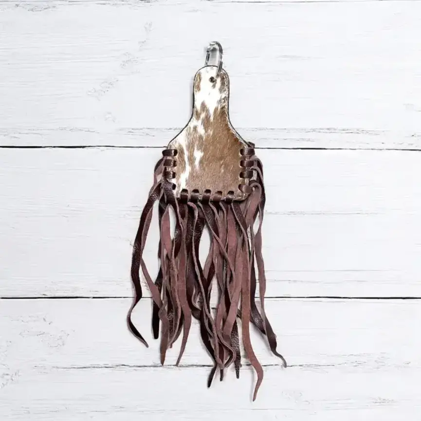 Cowhide Fringe Ear Tag Keychain