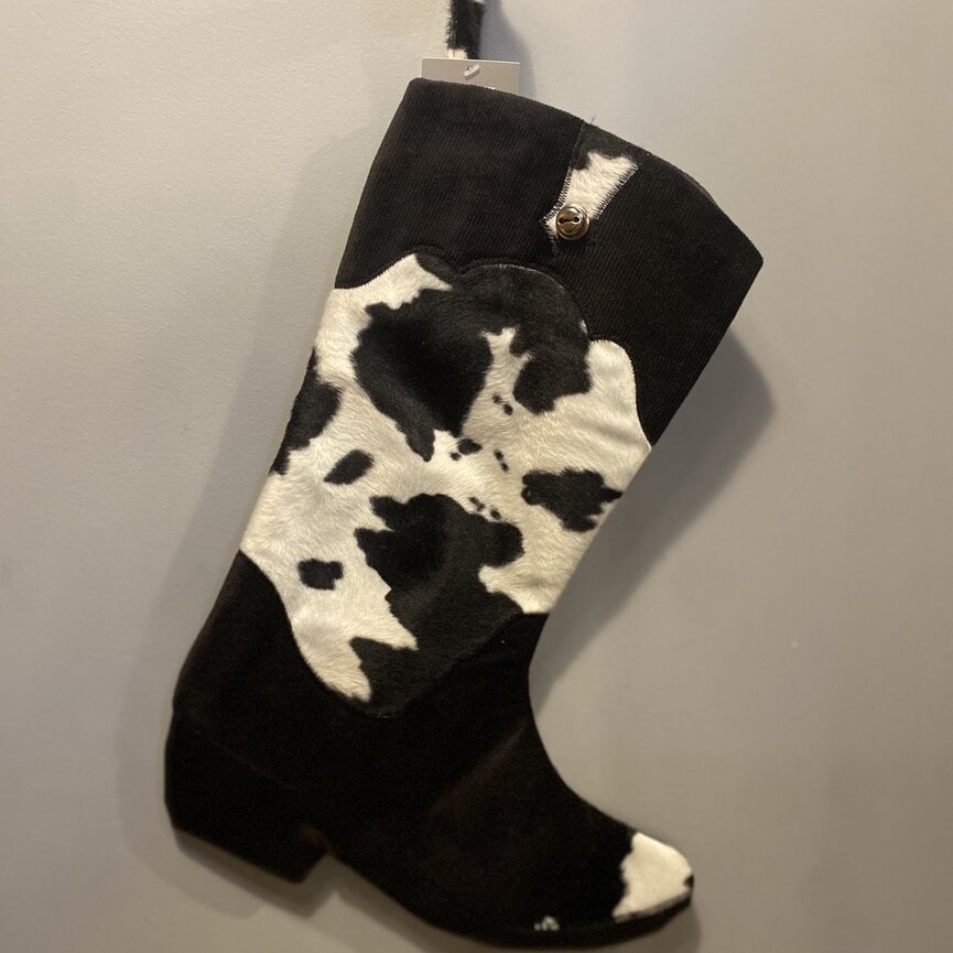 CHRISTMAS!! COWBOY BOOT STOCKING (BLACK FAUX FUR)