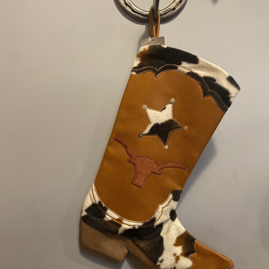 CHRISTMAS!! COWBOY BOOT STOCKING (BROWN IMITIATION LEATHER)