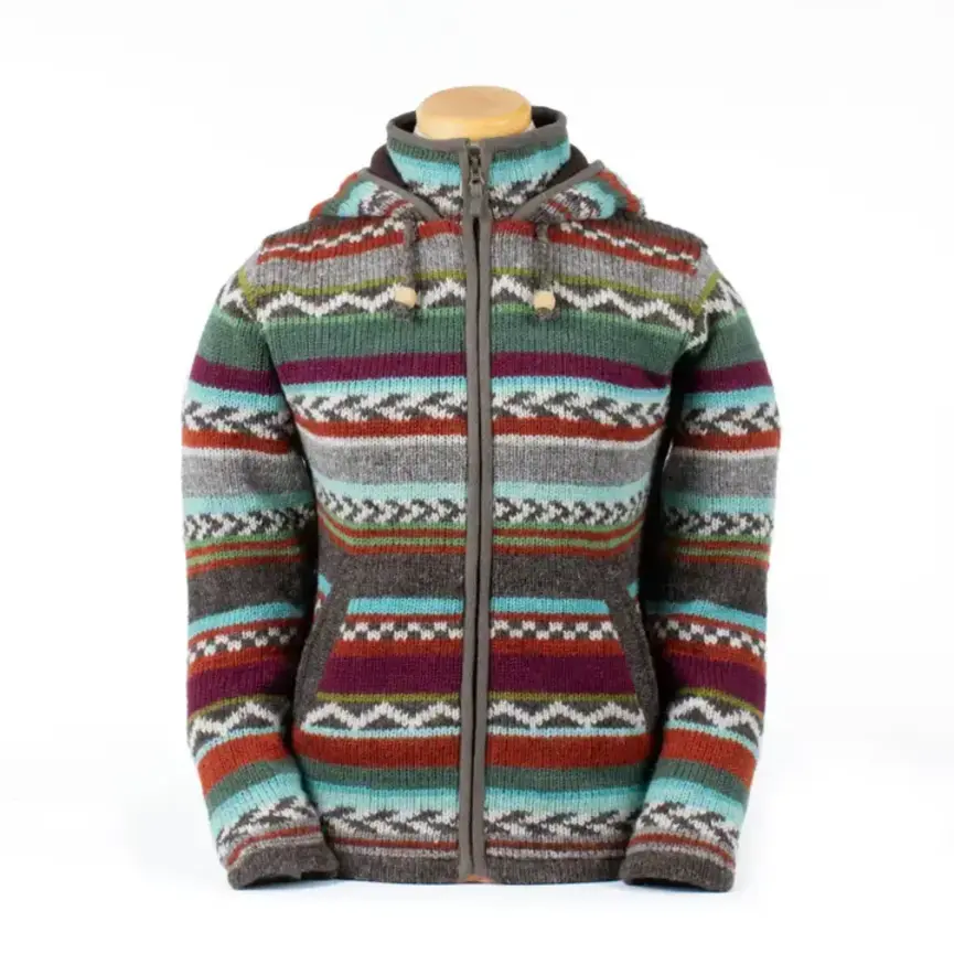 Journey Knit Wool Sweater Hoodie with Fair Isle Pattern