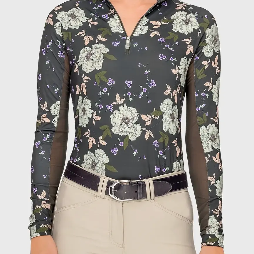 Slate Garden Rose Long Sleeve 1/4 Zip Sun Shirt